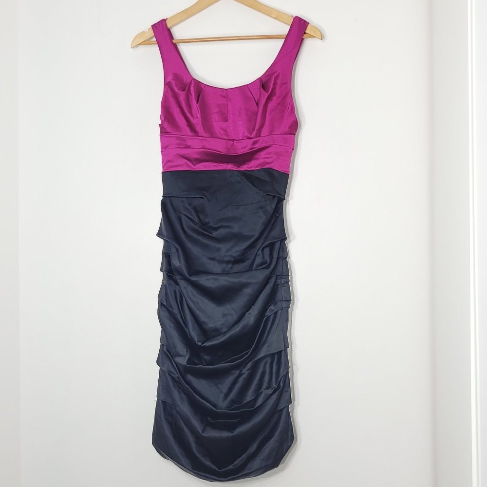 Le Chateau Pink Black Sleeveless Zipper Back Cocktail Sheath Y2K Dress Sz Small